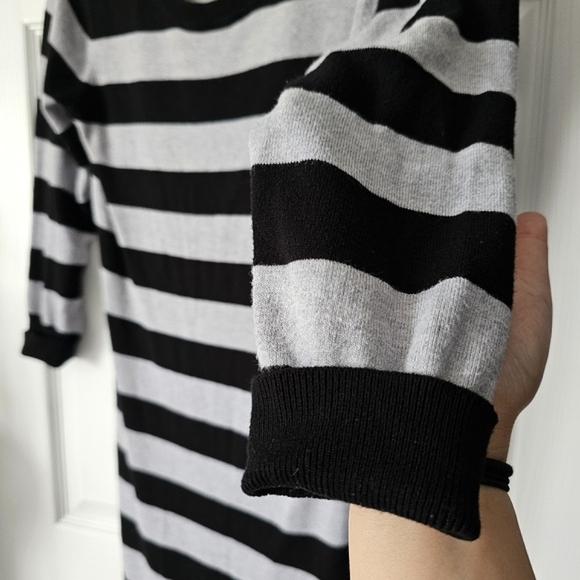 French Connection Black and Gray Striped Sweater Dress - Size 12 - Picture 7 of 14
